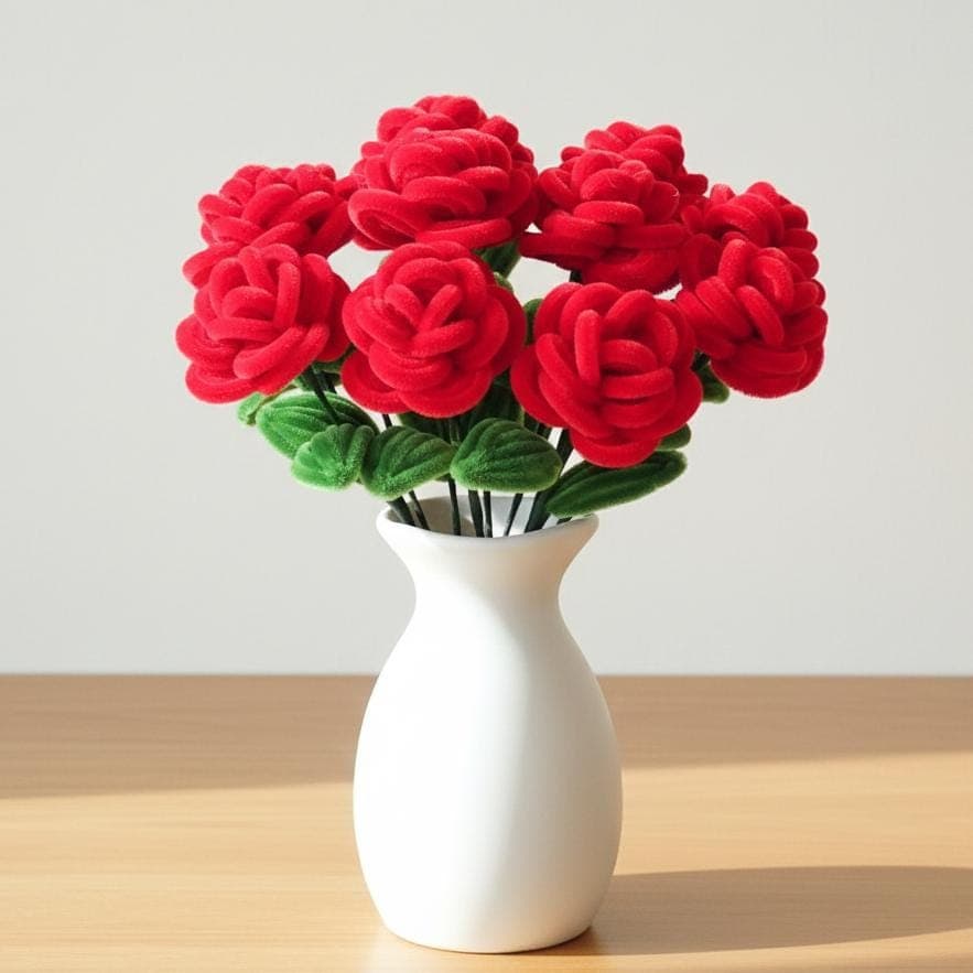 DIY Pipe Cleaner Velvet Rose Bouquet Kit, Artificial Flowers, Home Decor